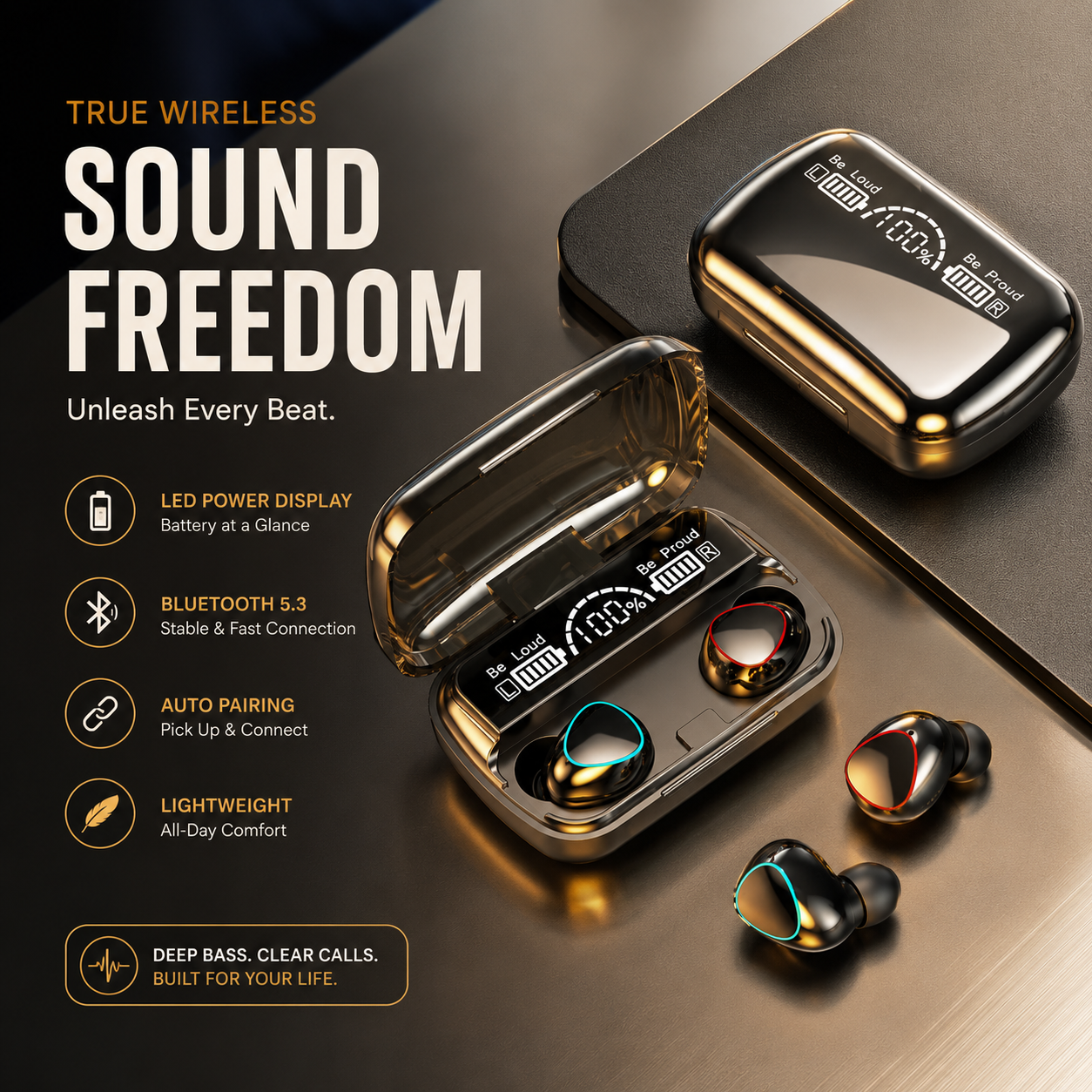 ElixPods M10 Pro Wireless Earbuds – LED Power Display, Deep Bass Stereo Sound &amp; Long Battery Life