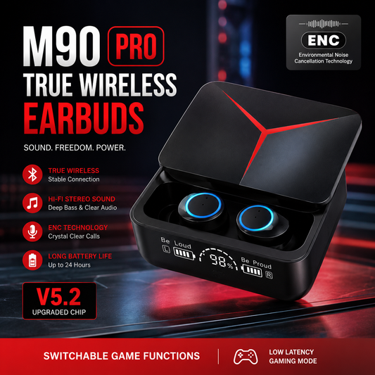 M90 Wireless Earbuds – Bluetooth 5.3, LED Power Display &amp; 3500mAh Charging Case
