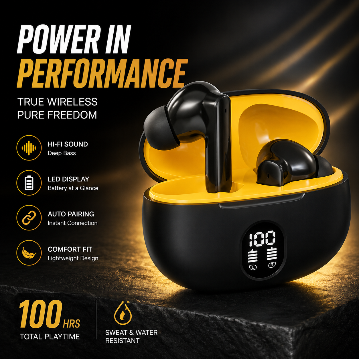TWS ENC Wireless Earbuds – HD Sound, LED Battery Display &amp; Bluetooth 5.3
