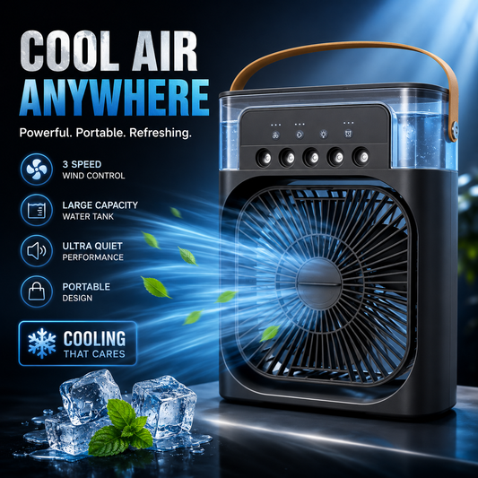 Portable Rechargeable Air Cooler Fan – 3-in-1 Cooling Fan, LED Night Light &amp; Humidifier