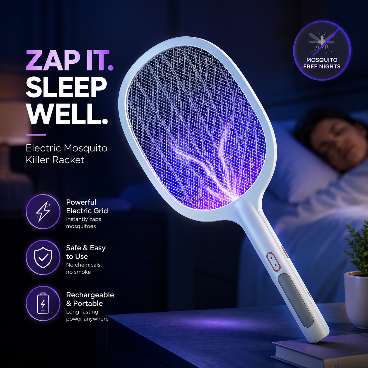 Rechargeable USB Electric Mosquito Killer Racket – Portable Insect Zapper Bat