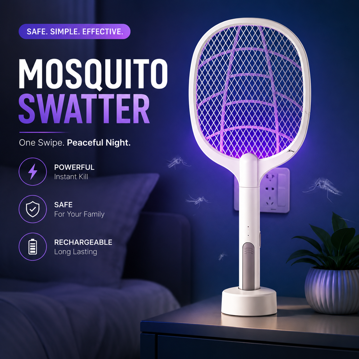 Rechargeable USB Electric Mosquito Killer Racket – Portable Insect Zapper Bat