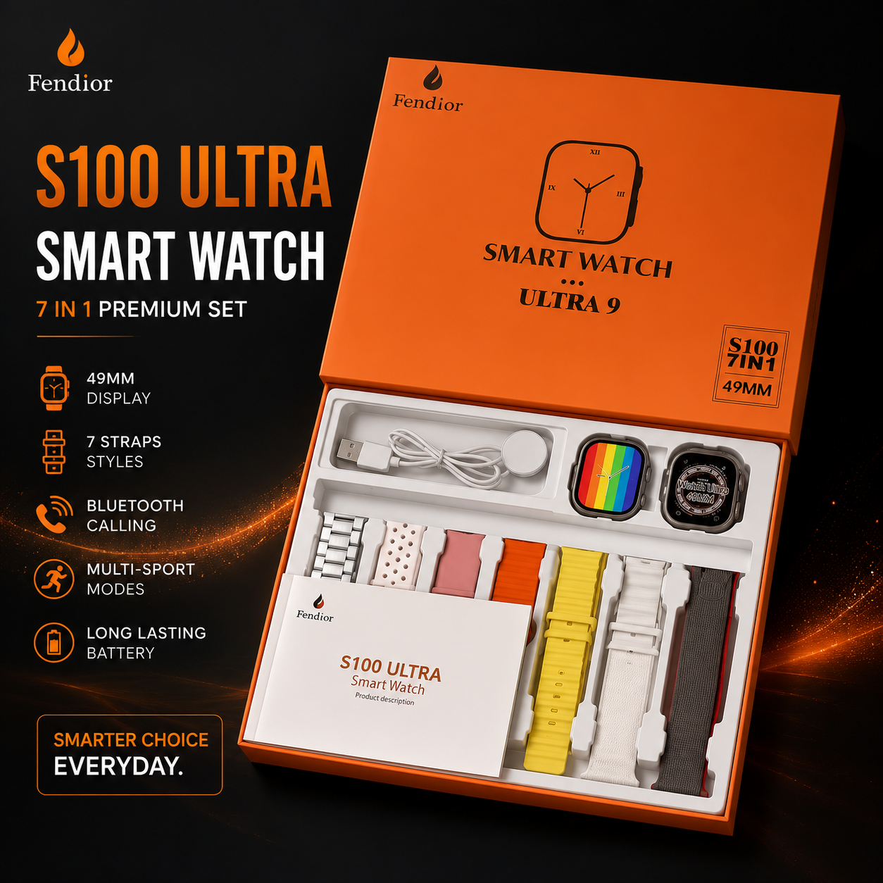 Ultra 9 Smart Watch 7-in-1 Combo – 49mm HD Display Smartwatch with 7 Premium Straps