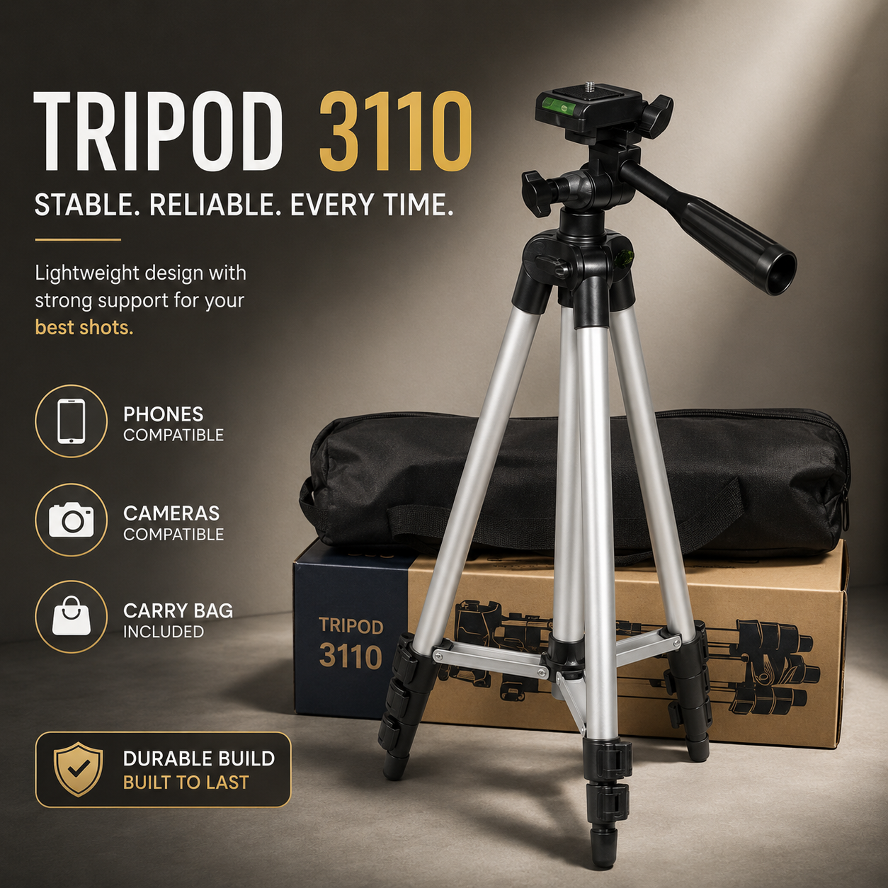 3110 Portable Camera &amp; Mobile Tripod Stand – Adjustable Lightweight Tripod with Phone Holder