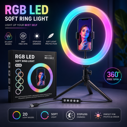 RGB LED Selfie Ring Light – Multi-Color Fill Light with Phone Holder for Content Creation