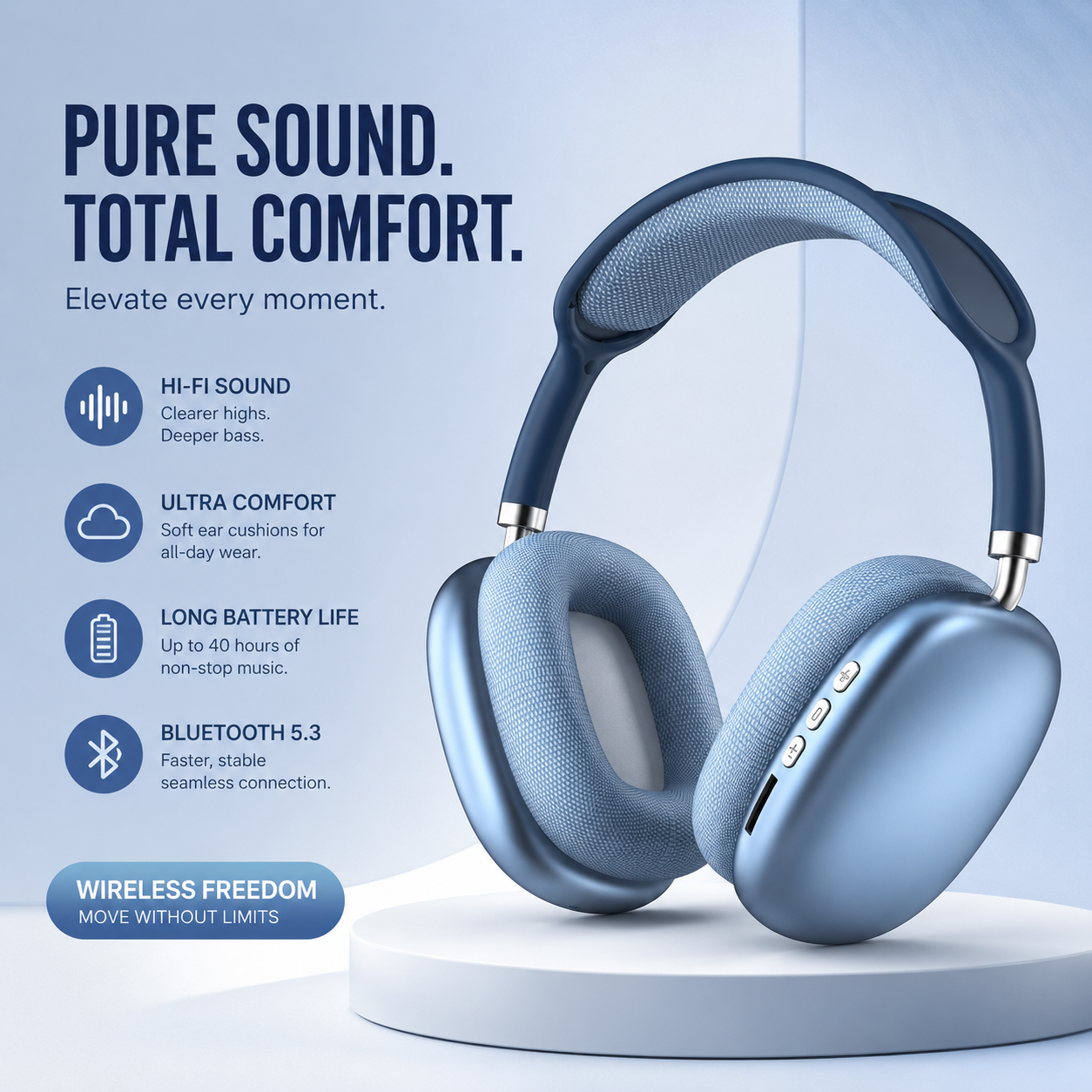 P9 Wireless Over-Ear Headphones – Hi-Fi Sound, Bluetooth 5.3 &amp; 40H Battery Life