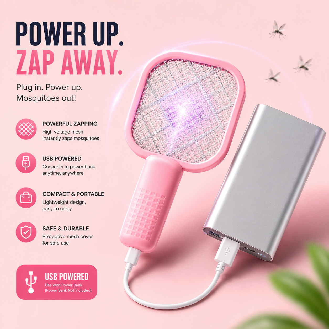 Rechargeable Electric Mosquito Swatter – 5-Layer Safety Mesh Insect Killer Racket