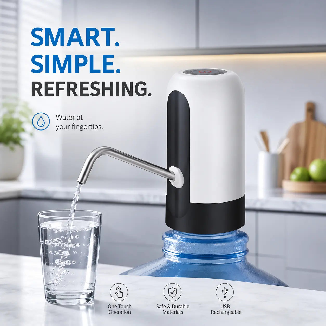 Automatic USB Rechargeable Water Bottle Pump – Portable Electric Water Dispenser for 5 Gallon Water Bottles