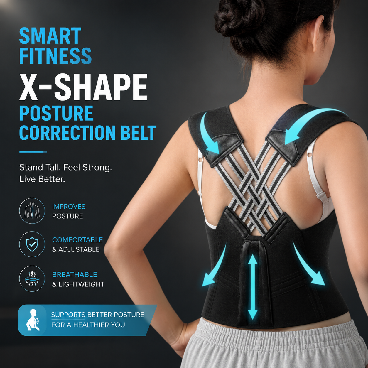 X-Shape Posture Corrector Belt – Adjustable Back Support Brace for Better Posture &amp; Back Pain Relief