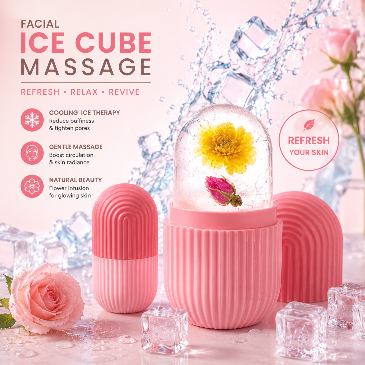 Reusable Ice Face Roller Mold – Silicone Facial Ice Therapy Tool for Glowing