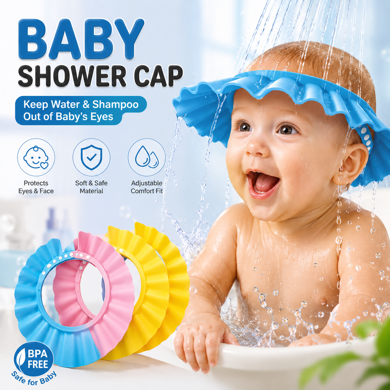 Baby Shampoo Shower Cap – Adjustable Waterproof Bath Visor for Tear-Free Hair Washing